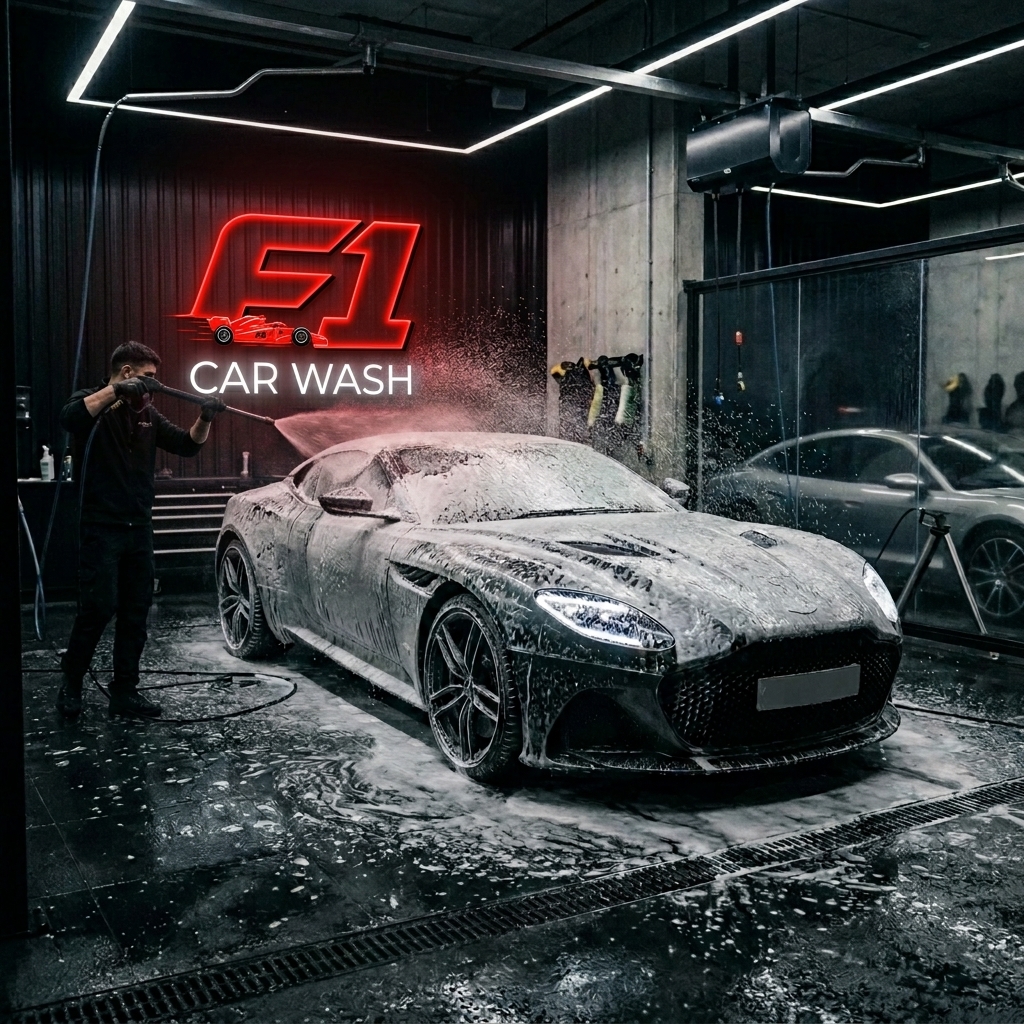 Premium auto spa foam washing with F1 logo